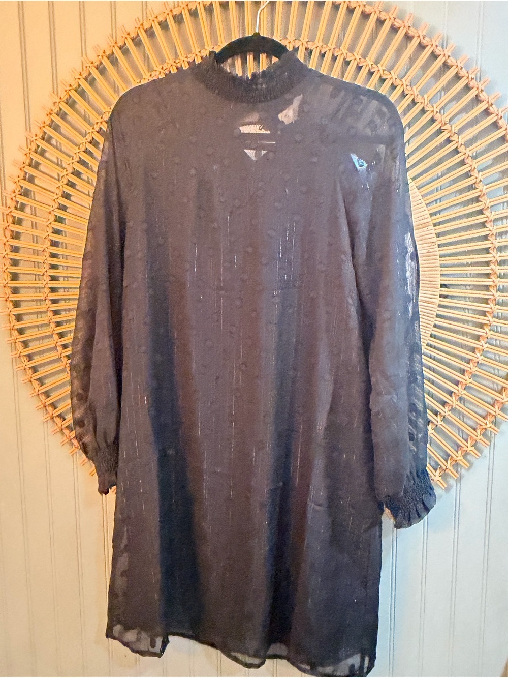 NWT The Korner Black Swiss Dot Metallic Shift Mini Dress - Size Medium